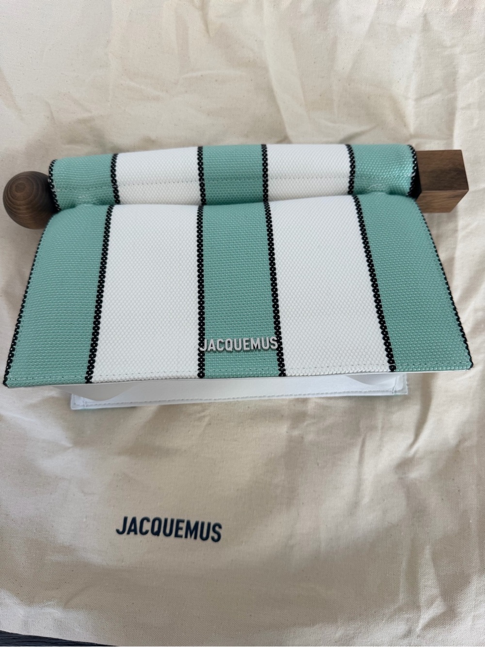 Jacquemus La Plage The Rond Carre Striped Cotton Clutch NWT - Picture 2 of 7